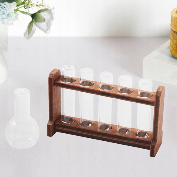Glasreagenzglas-Miniaturset mit Holzständer für 1/6 Puppenhaus