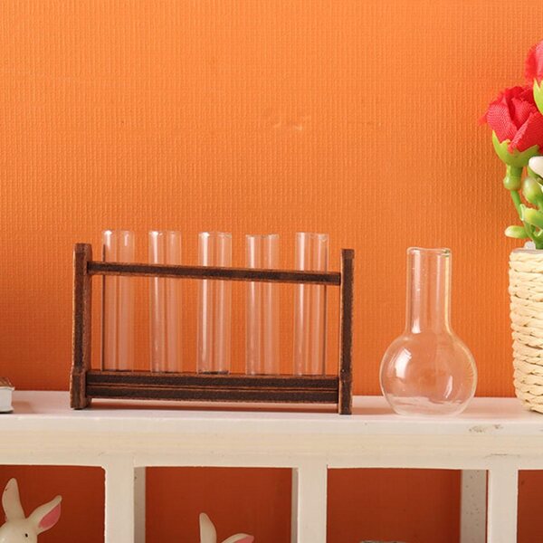 Glasreagenzglas-Miniaturset mit Holzständer für 1/6 Puppenhaus