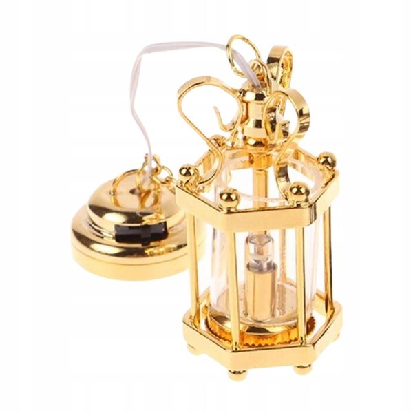 Goldene Mini-LED-Hängelampe aus Metall für 1/12 Puppenhaus