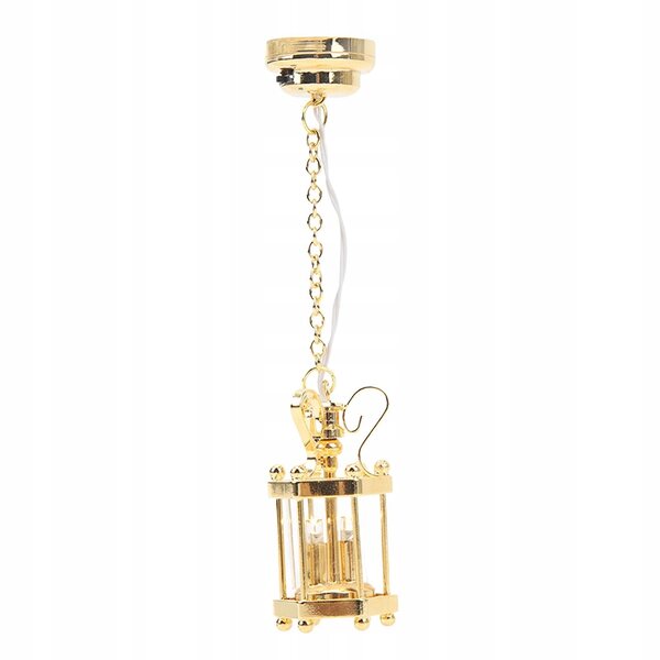 Goldene Mini-LED-Hängelampe aus Metall für 1/12 Puppenhaus
