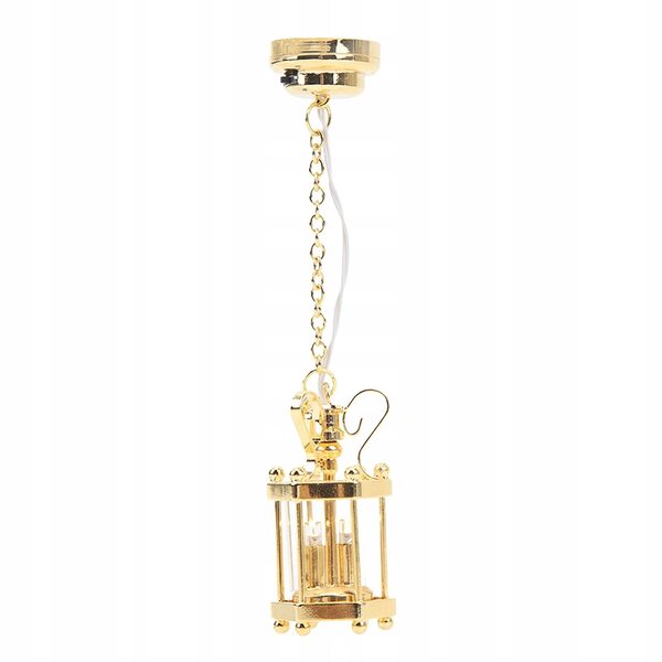 Goldene Mini-LED-Hängelampe aus Metall für 1/12 Puppenhaus