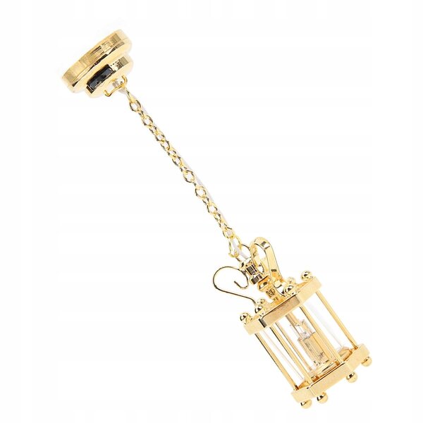 Goldene Mini-LED-Hängelampe aus Metall für 1/12 Puppenhaus