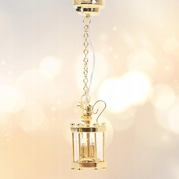 Goldene Mini-LED-Hängelampe aus Metall für 1/12 Puppenhaus