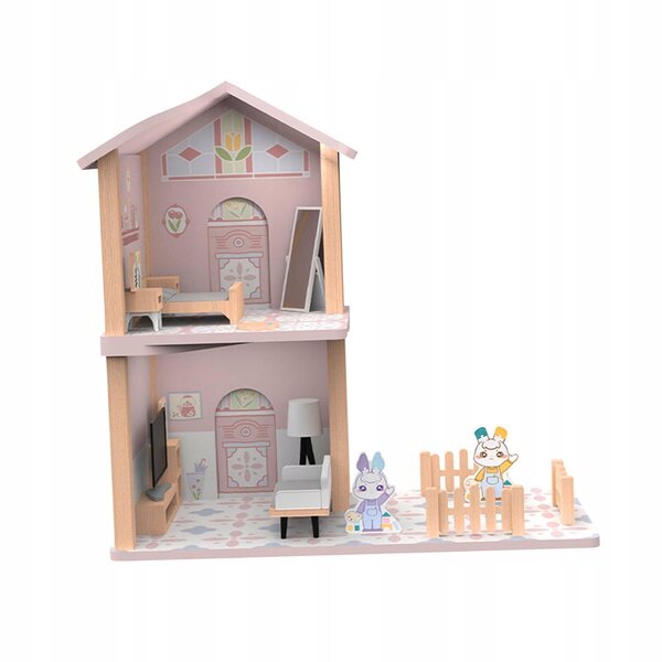 Ein lehrreiches zweistöckiges Puppenhaus aus Holz für Kinder ab 3 Jahren