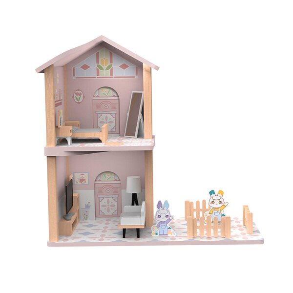 Ein lehrreiches zweistöckiges Puppenhaus aus Holz für Kinder ab 3 Jahren