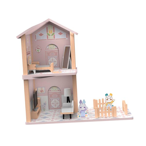 Ein lehrreiches zweistöckiges Puppenhaus aus Holz für Kinder ab 3 Jahren