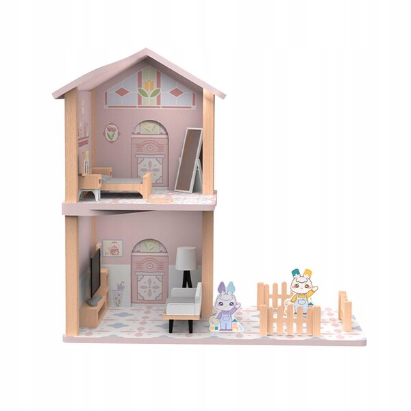 Ein lehrreiches zweistöckiges Puppenhaus aus Holz für Kinder ab 3 Jahren