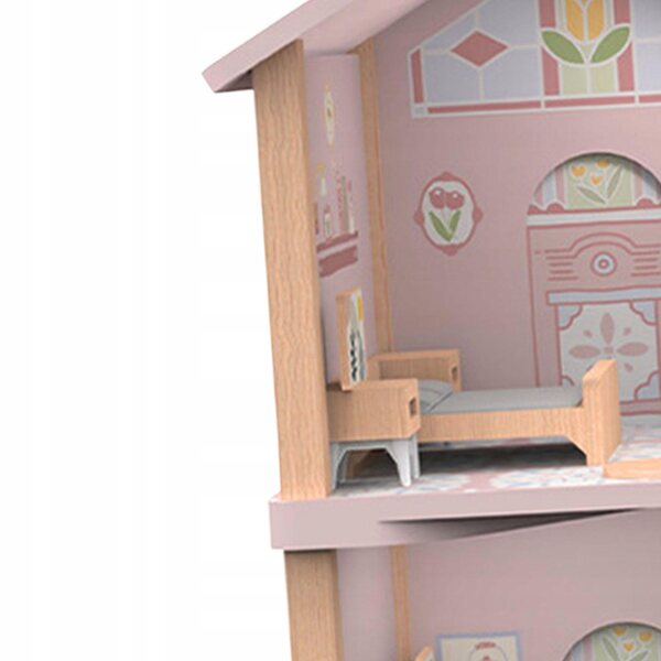 Ein lehrreiches zweistöckiges Puppenhaus aus Holz für Kinder ab 3 Jahren