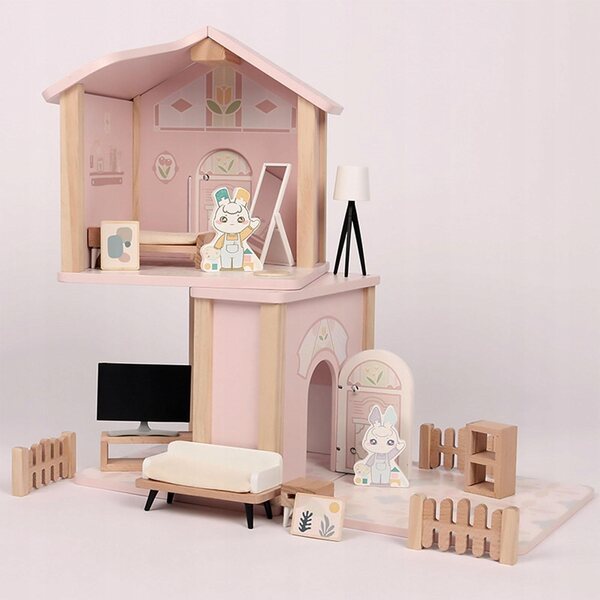 Ein lehrreiches zweistöckiges Puppenhaus aus Holz für Kinder ab 3 Jahren