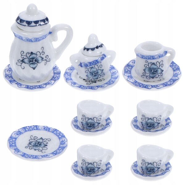 Mini Set da Tè in Ceramica Blu per Case delle Bambole – Decorazioni Miniatura