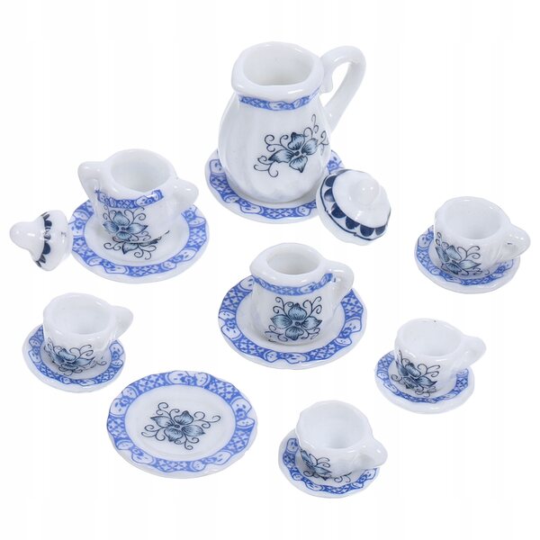 Mini Set da Tè in Ceramica Blu per Case delle Bambole – Decorazioni Miniatura