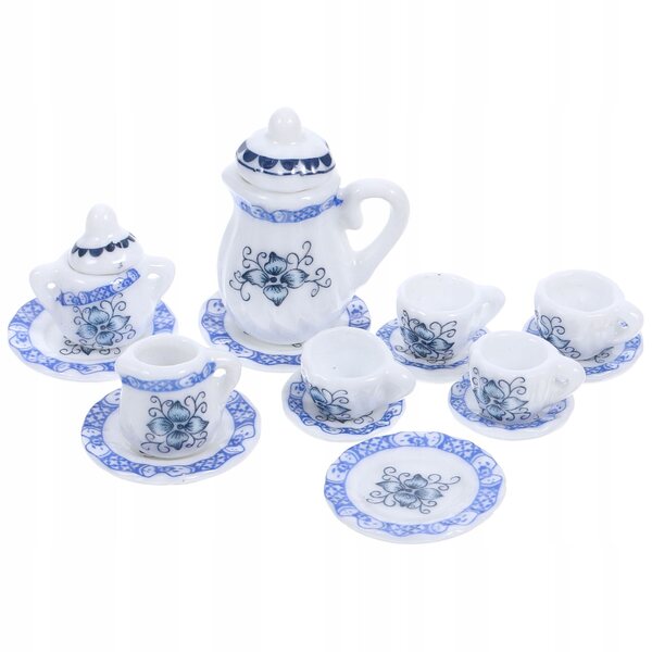 Mini Set da Tè in Ceramica Blu per Case delle Bambole – Decorazioni Miniatura