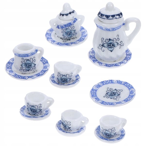 Mini Set da Tè in Ceramica Blu per Case delle Bambole – Decorazioni Miniatura