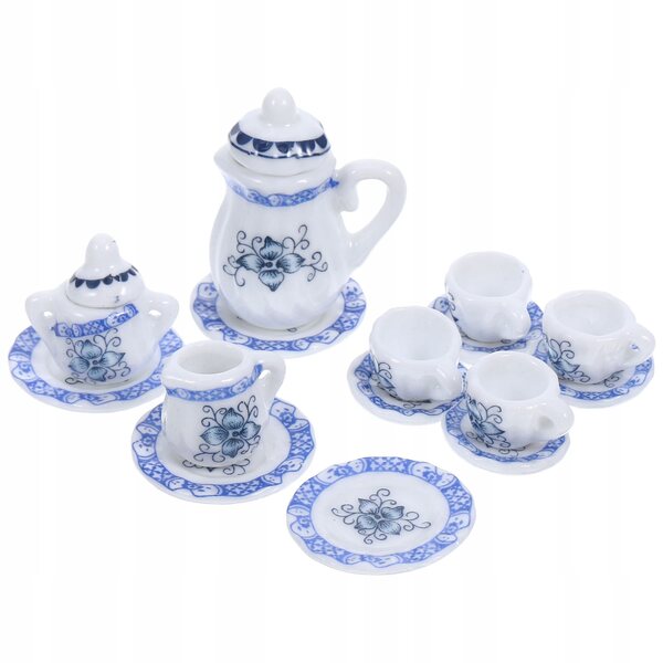 Mini Set da Tè in Ceramica Blu per Case delle Bambole – Decorazioni Miniatura