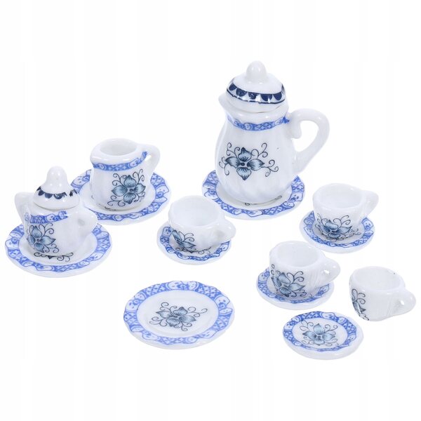 Mini Set da Tè in Ceramica Blu per Case delle Bambole – Decorazioni Miniatura