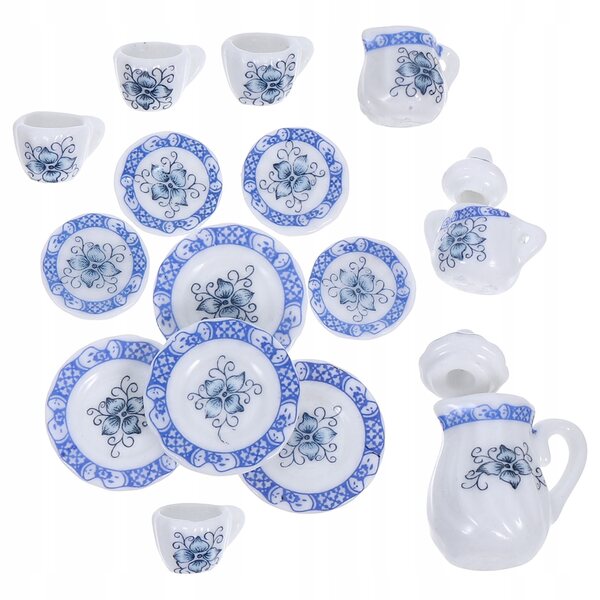 Mini Set da Tè in Ceramica Blu per Case delle Bambole – Decorazioni Miniatura