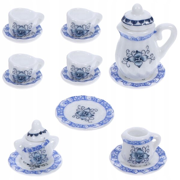 Mini Set da Tè in Ceramica Blu per Case delle Bambole – Decorazioni Miniatura