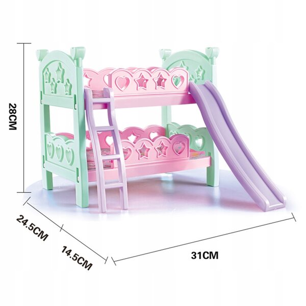 Meuble lit superposé miniature pour poupées Mellchan, dimensions 31x24,5x28 cm