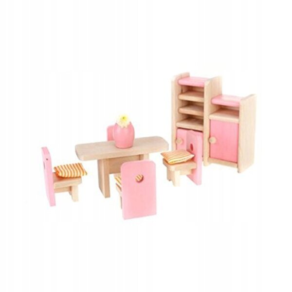 Buntes Holzmöbel-Set für Mini-Haus – Esszimmer-Dekoration für Kinder