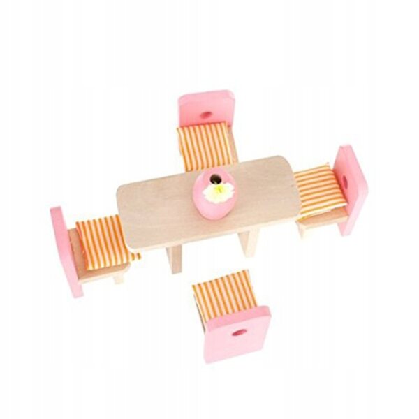 Buntes Holzmöbel-Set für Mini-Haus – Esszimmer-Dekoration für Kinder