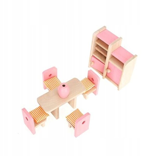 Buntes Holzmöbel-Set für Mini-Haus – Esszimmer-Dekoration für Kinder