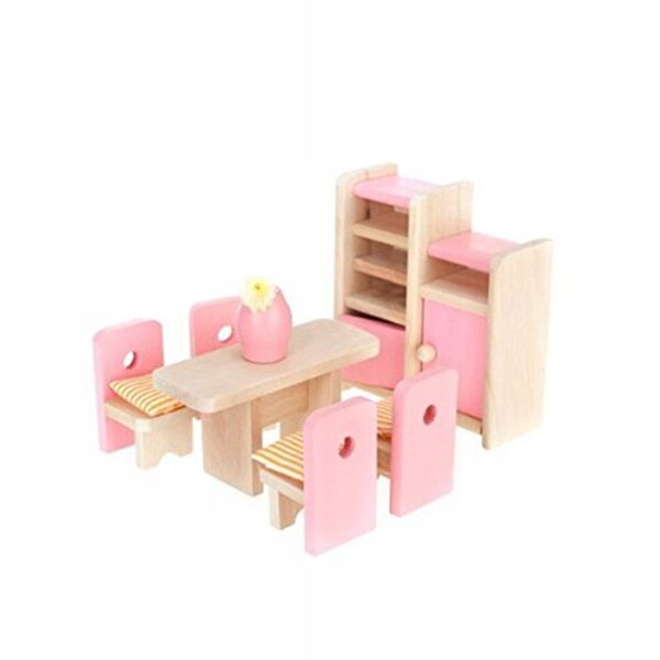 Buntes Holzmöbel-Set für Mini-Haus – Esszimmer-Dekoration für Kinder