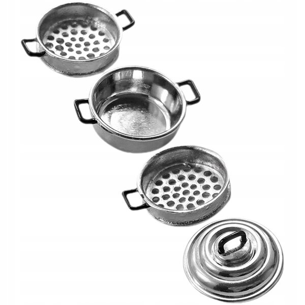 Mini set pentole educative in metallo per cucina giochi bambini argento