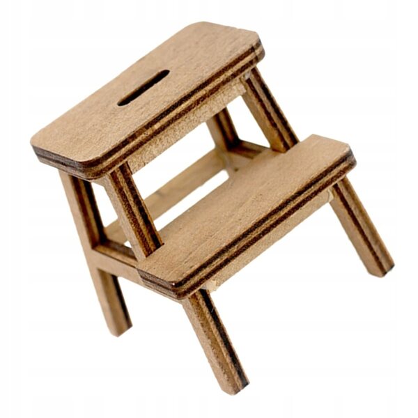 Brauner Mini-Holzhocker zur Puppenhausdekoration 4,5x4 cm