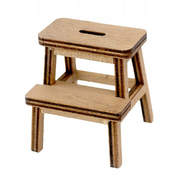 Brauner Mini-Holzhocker zur Puppenhausdekoration 4,5x4 cm