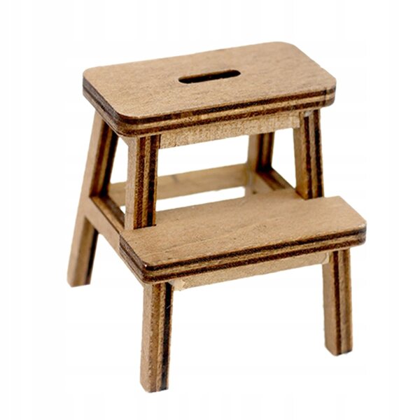 Brauner Mini-Holzhocker zur Puppenhausdekoration 4,5x4 cm