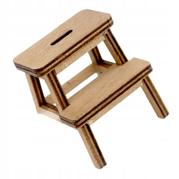 Brauner Mini-Holzhocker zur Puppenhausdekoration 4,5x4 cm