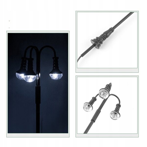 Lot de 2 mini lampadaires pour décorations de modélisme 1:87 LED blanche