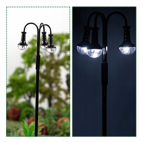 Lot de 2 mini lampadaires pour décorations de modélisme 1:87 LED blanche