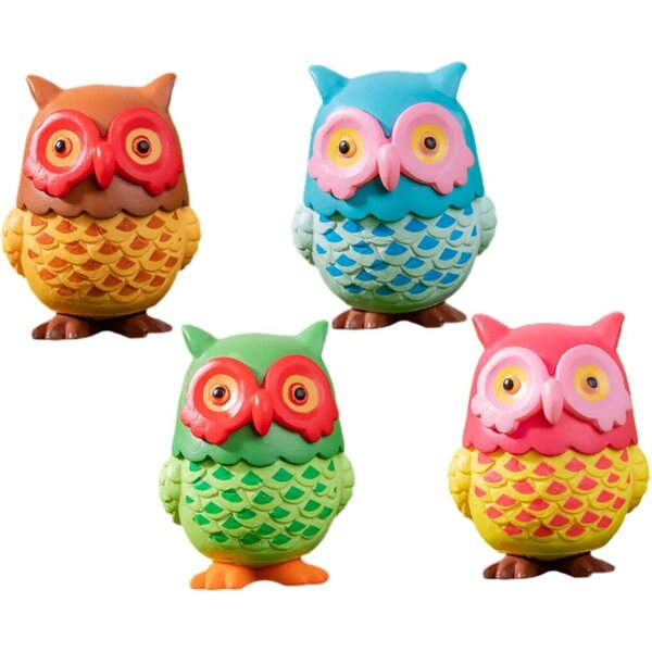 Set 4 Gufi Decorativi in Resina Realistici per Casa, Ufficio e Giardino