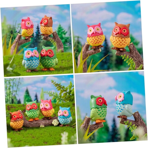Set 4 Gufi Decorativi in Resina Realistici per Casa, Ufficio e Giardino