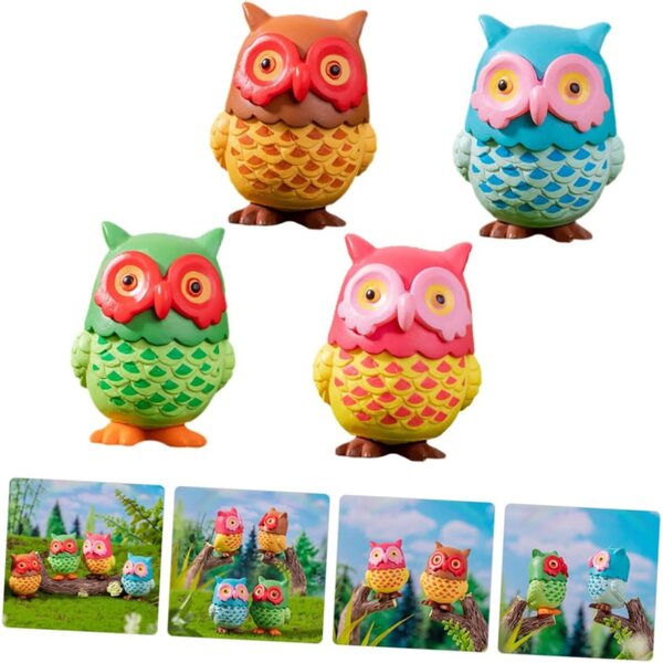Set 4 Gufi Decorativi in Resina Realistici per Casa, Ufficio e Giardino