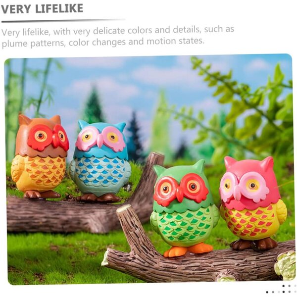 Set 4 Gufi Decorativi in Resina Realistici per Casa, Ufficio e Giardino