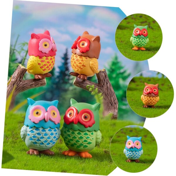 Set 4 Gufi Decorativi in Resina Realistici per Casa, Ufficio e Giardino