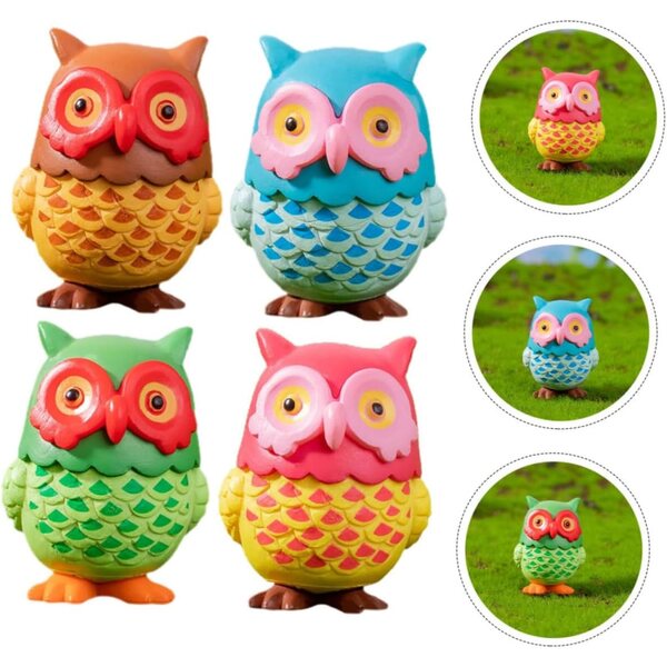 Set 4 Gufi Decorativi in Resina Realistici per Casa, Ufficio e Giardino