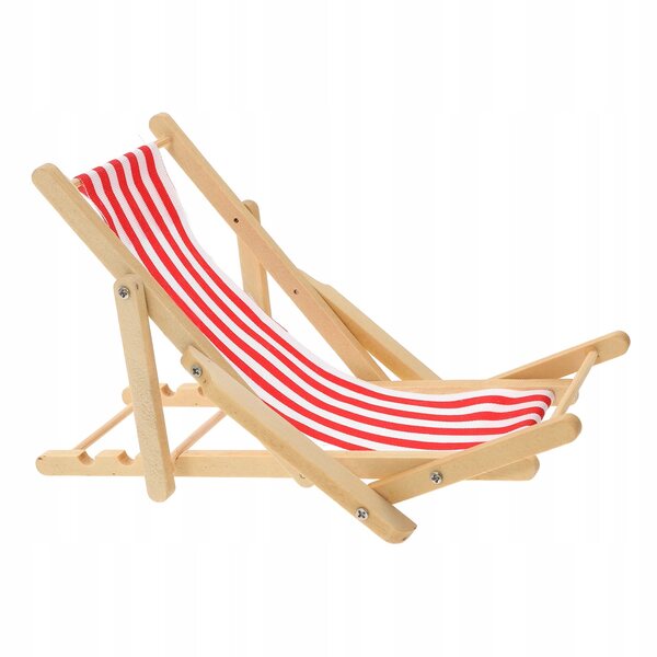 Lettino da spiaggia leggero in miniatura in legno con seduta rossa, scala 1:12