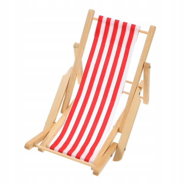 Lettino da spiaggia leggero in miniatura in legno con seduta rossa, scala 1:12