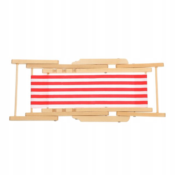 Lettino da spiaggia leggero in miniatura in legno con seduta rossa, scala 1:12