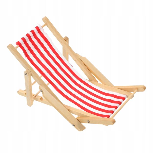 Lettino da spiaggia leggero in miniatura in legno con seduta rossa, scala 1:12