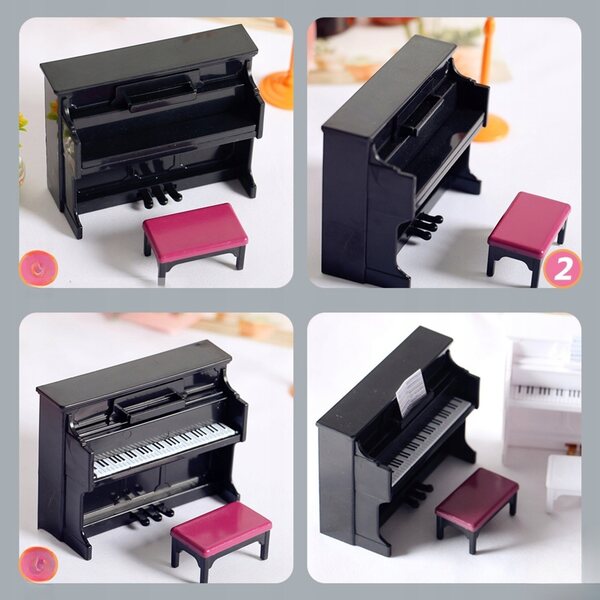 Mini Pianoforte Nero con Sgabello e Spartito - Modello Decorativo e Giocattolo