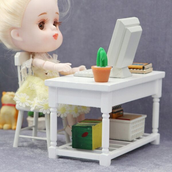 Mini modello tavolo in legno bianco per decorazione casa delle bambole