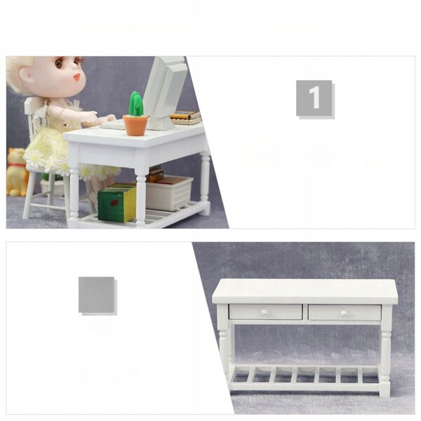 Mini modello tavolo in legno bianco per decorazione casa delle bambole