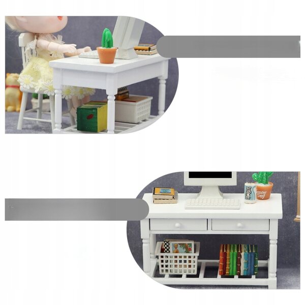 Mini modello tavolo in legno bianco per decorazione casa delle bambole