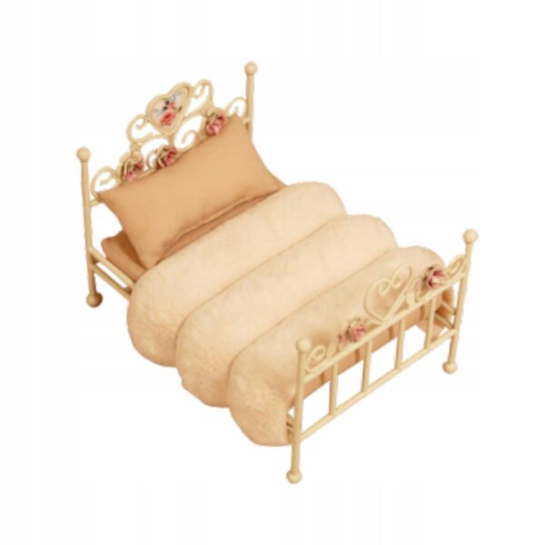 Letto Miniatura in Metallo Decorato per Casa delle Bambole Scala 1:12 Bianco