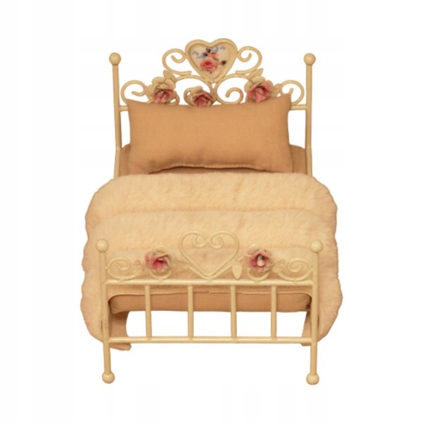 Letto Miniatura in Metallo Decorato per Casa delle Bambole Scala 1:12 Bianco