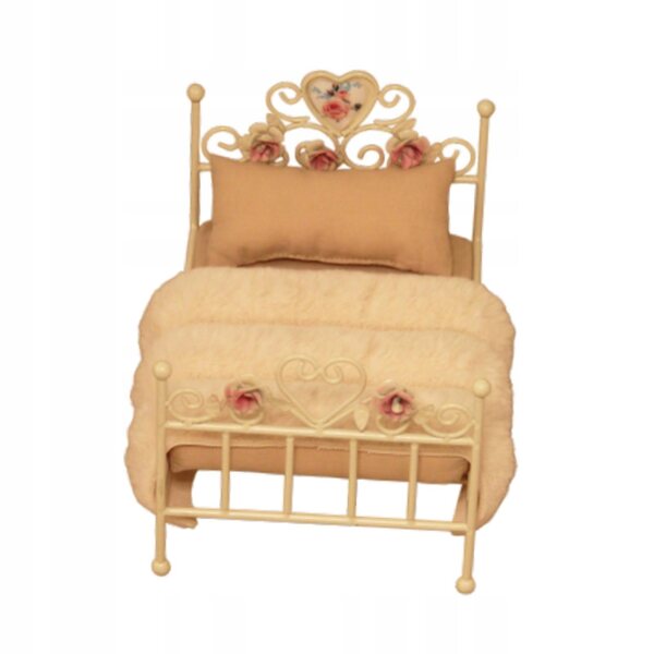 Letto Miniatura in Metallo Decorato per Casa delle Bambole Scala 1:12 Bianco